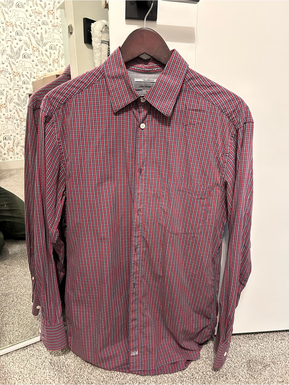 Johnston & Murphy Men's Red and Blue Checked Dress Shirt
